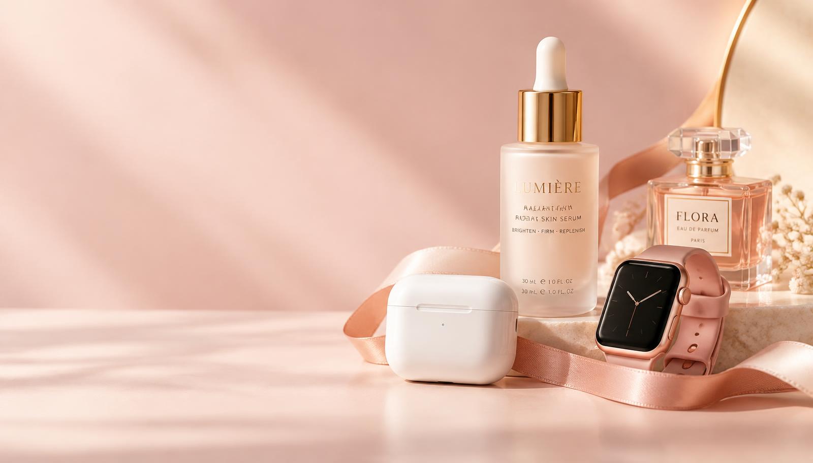 Aura skincare, earbuds, smartwatch and perfume